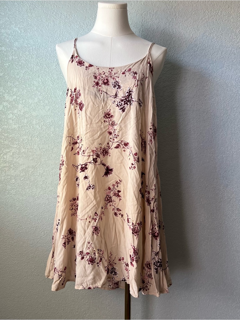 Brandy Melville Floral Slip Dress Pink Beige Mini Sundress One Size